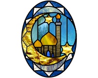 (image for) Crescent moon, mosque, mandala 5, pattern for stained glass